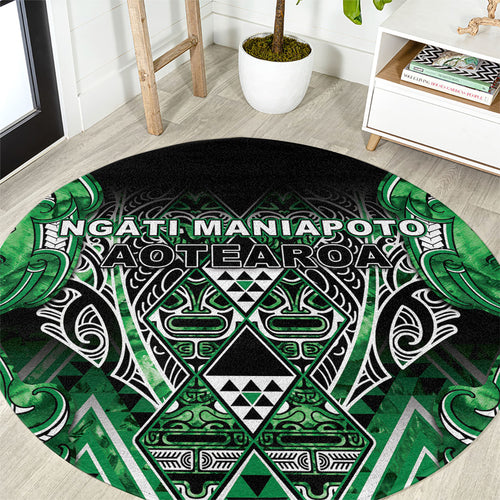 Aotearoa Ngati Maniapoto Round Carpet Maori Tribal Green Paua Shell Pattern