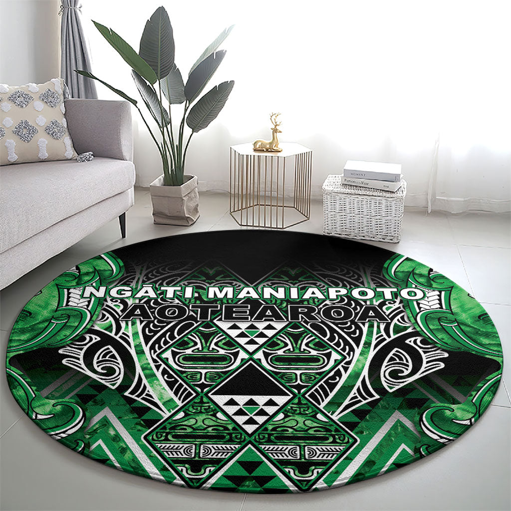 Aotearoa Ngati Maniapoto Round Carpet Maori Tribal Green Paua Shell Pattern