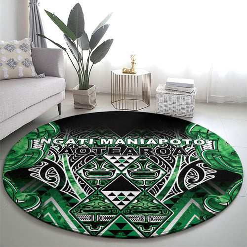 Aotearoa Ngati Maniapoto Round Carpet Maori Tribal Green Paua Shell Pattern