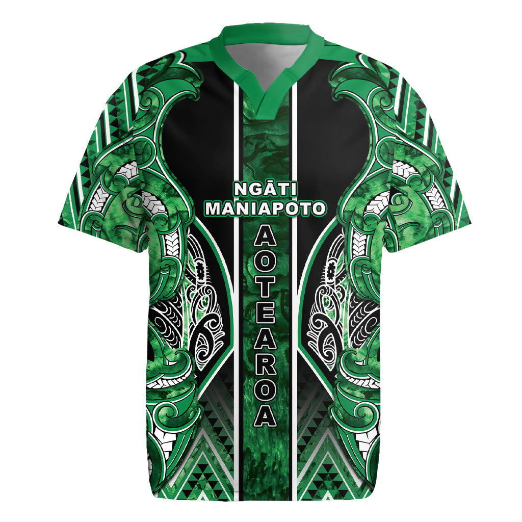 Aotearoa Ngati Maniapoto Rugby Jersey Maori Tribal Green Paua Shell Pattern