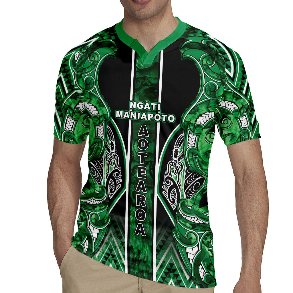 Aotearoa Ngati Maniapoto Rugby Jersey Maori Tribal Green Paua Shell Pattern