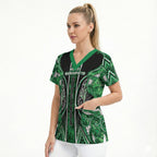 Aotearoa Ngati Maniapoto Scrub Top Maori Tribal Green Paua Shell Pattern