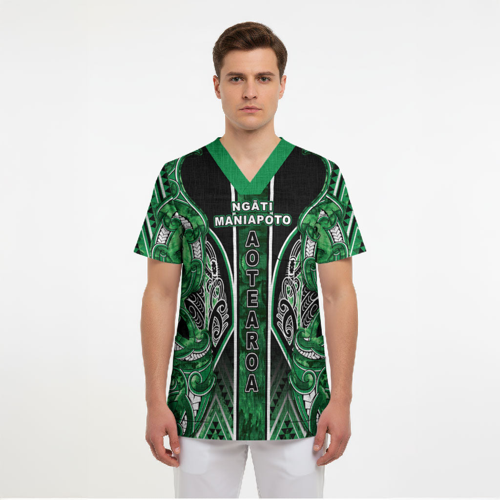 Aotearoa Ngati Maniapoto Scrub Top Maori Tribal Green Paua Shell Pattern