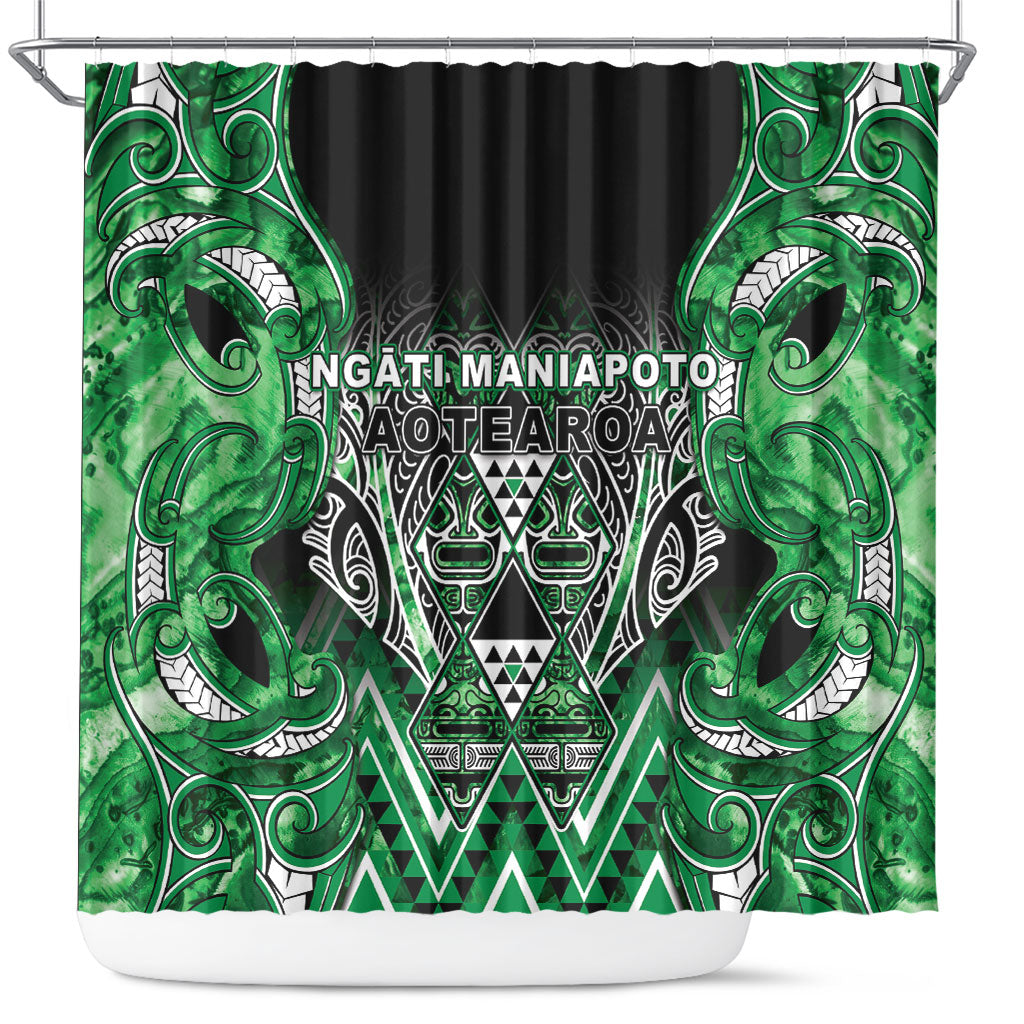 Aotearoa Ngati Maniapoto Shower Curtain Maori Tribal Green Paua Shell Pattern