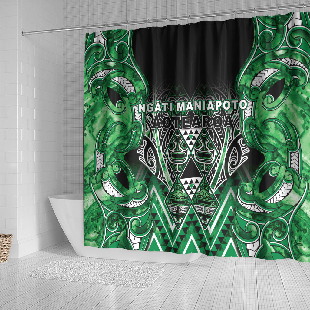 Aotearoa Ngati Maniapoto Shower Curtain Maori Tribal Green Paua Shell Pattern