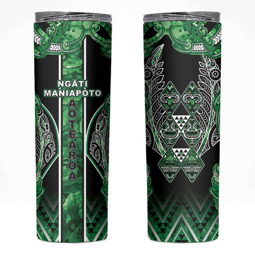 Aotearoa Ngati Maniapoto Skinny Tumbler Maori Tribal Green Paua Shell Pattern