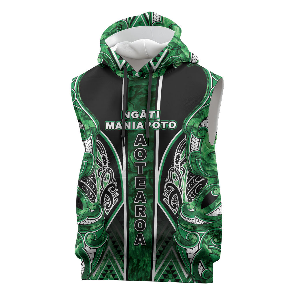 Aotearoa Ngati Maniapoto Sleeveless Hoodie Maori Tribal Green Paua Shell Pattern
