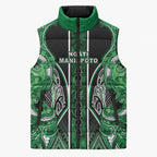 Aotearoa Ngati Maniapoto Sleeveless Puffer Jacket Maori Tribal Green Paua Shell Pattern