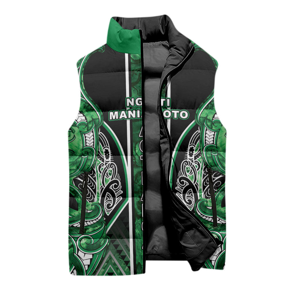 Aotearoa Ngati Maniapoto Sleeveless Puffer Jacket Maori Tribal Green Paua Shell Pattern