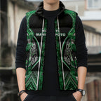 Aotearoa Ngati Maniapoto Sleeveless Puffer Jacket Maori Tribal Green Paua Shell Pattern
