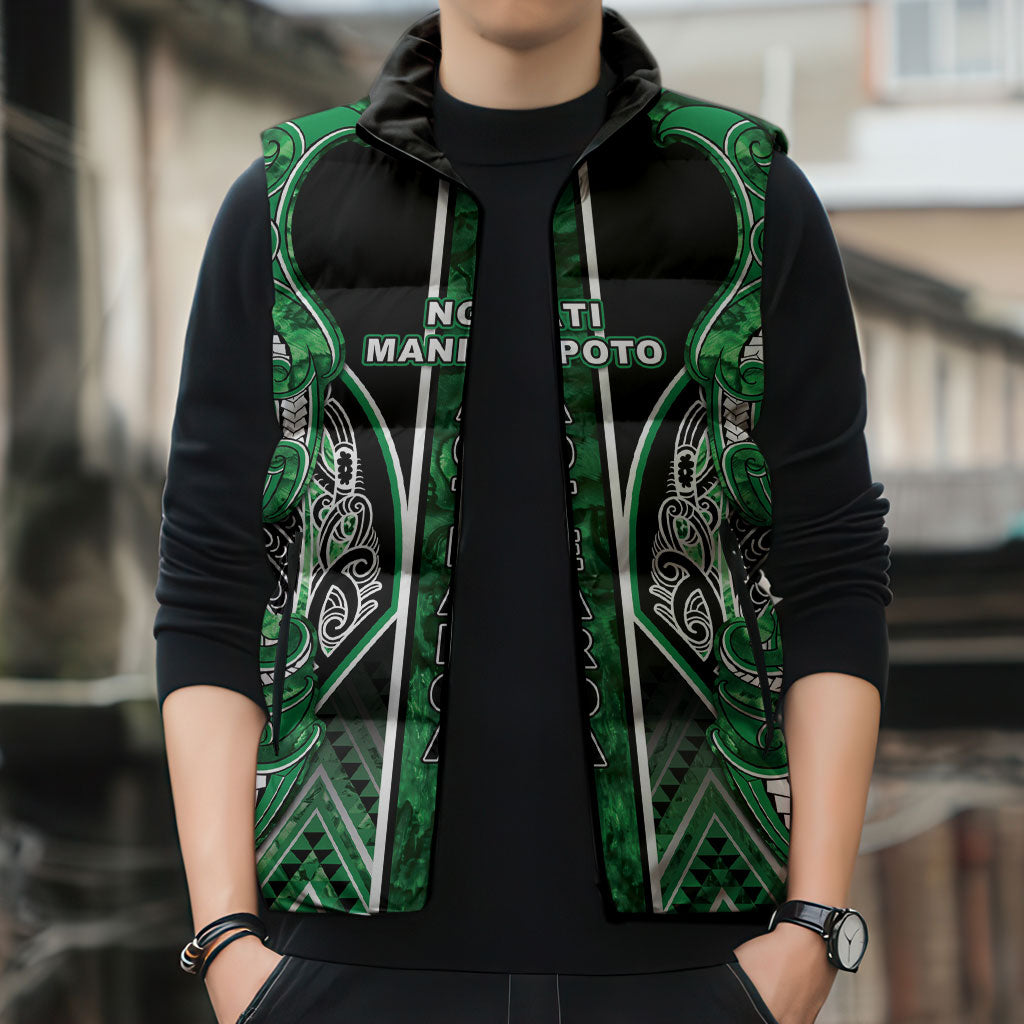Aotearoa Ngati Maniapoto Sleeveless Puffer Jacket Maori Tribal Green Paua Shell Pattern