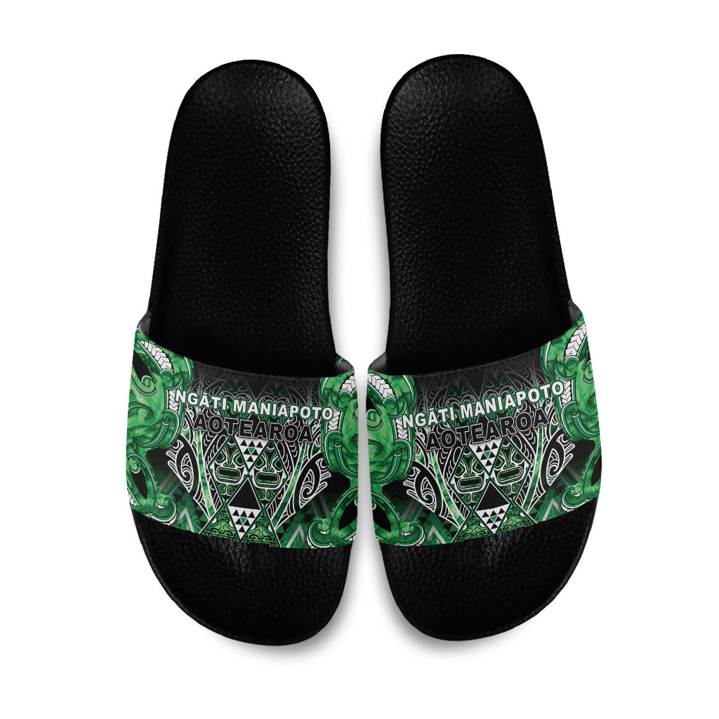 Aotearoa Ngati Maniapoto Slide Sandals Maori Tribal Green Paua Shell Pattern