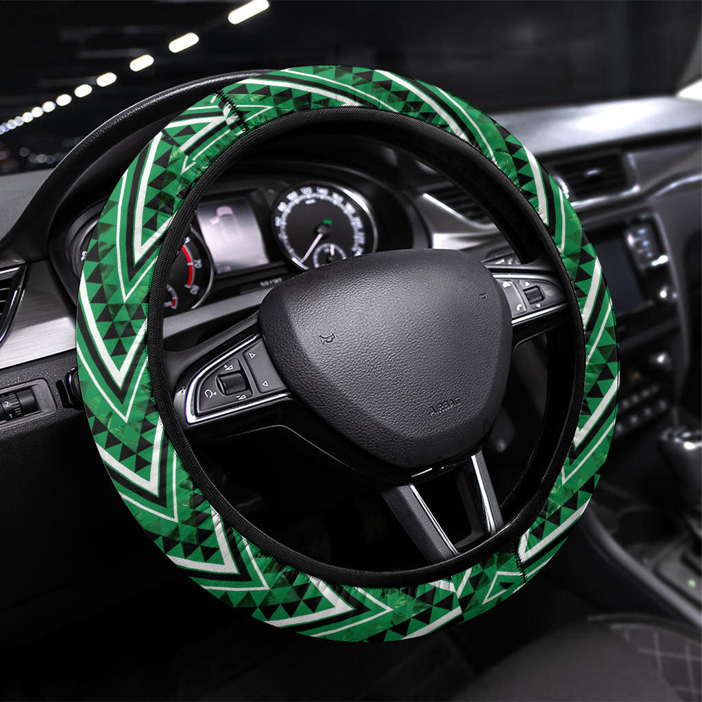 Aotearoa Ngati Maniapoto Steering Wheel Cover Maori Tribal Green Paua Shell Pattern