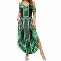Aotearoa Ngati Maniapoto Summer Maxi Dress Maori Tribal Green Paua Shell Pattern