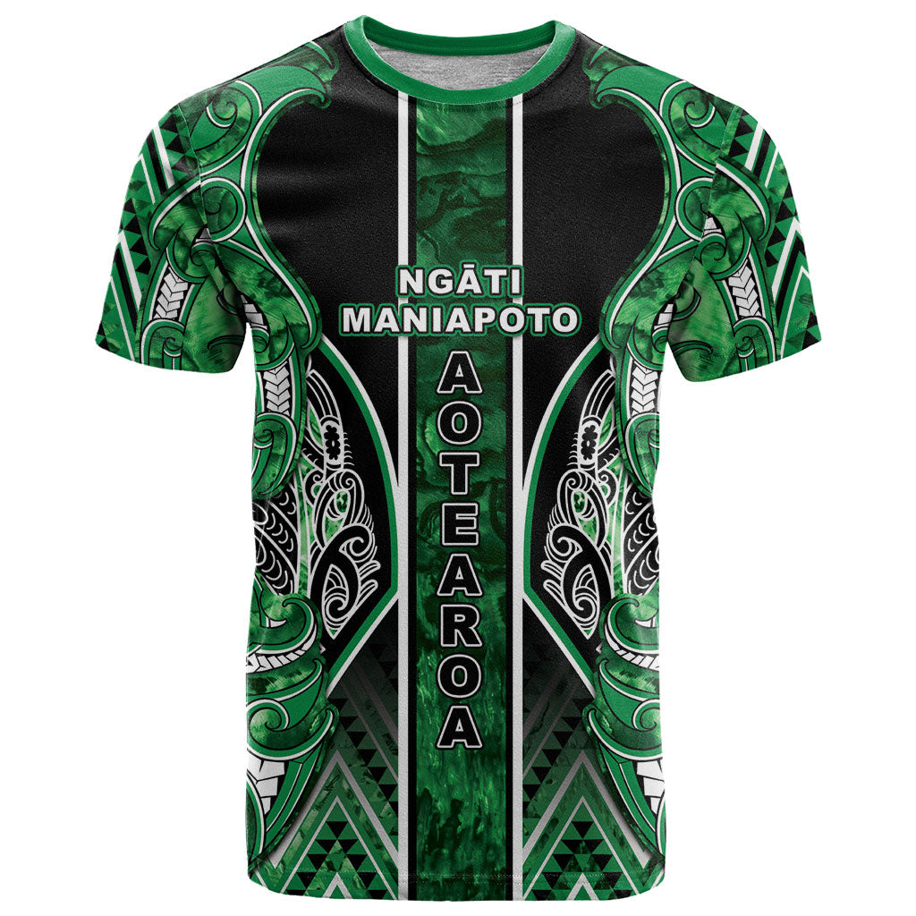 Aotearoa Ngati Maniapoto T Shirt Maori Tribal Green Paua Shell Pattern