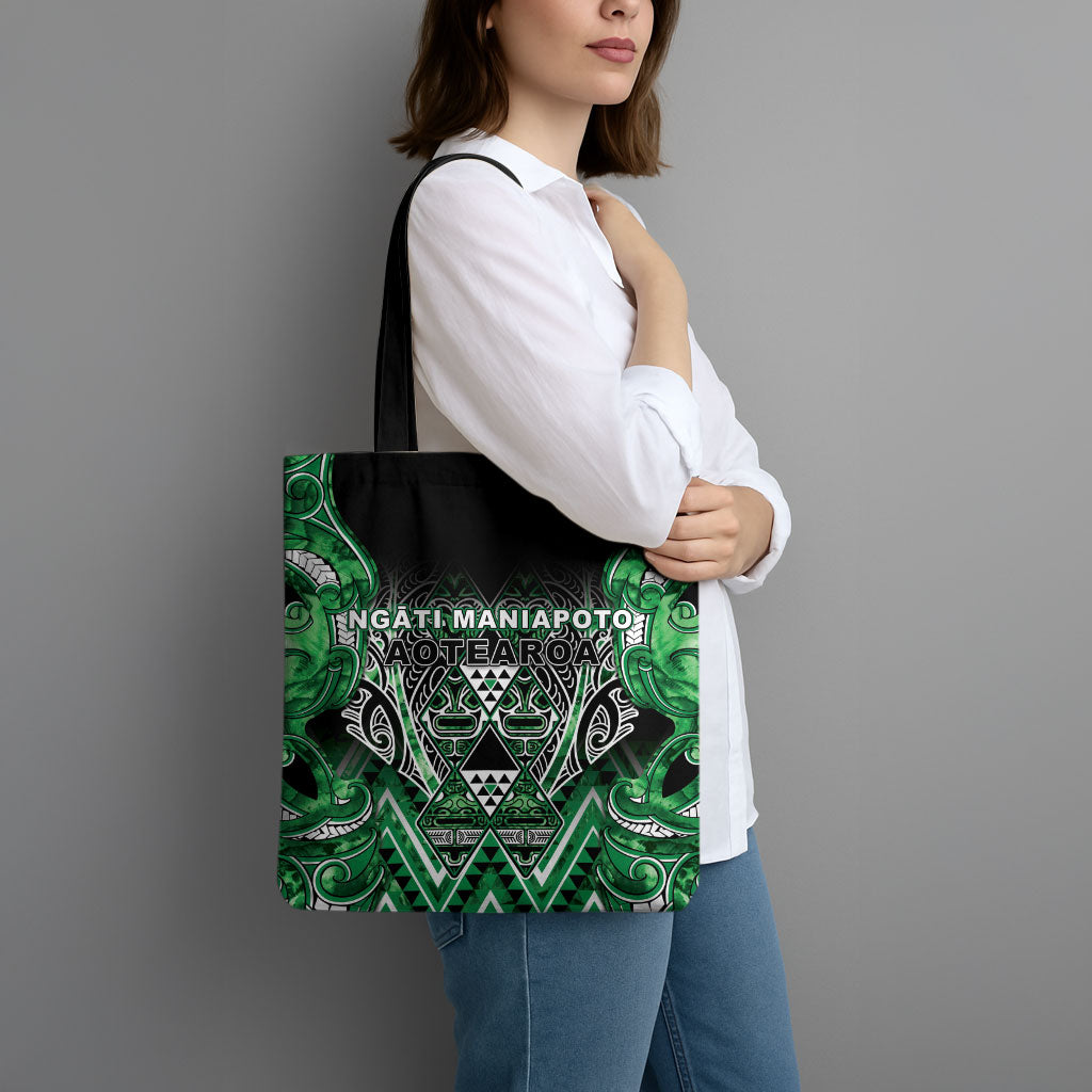 Aotearoa Ngati Maniapoto Tote Bag Maori Tribal Green Paua Shell Pattern