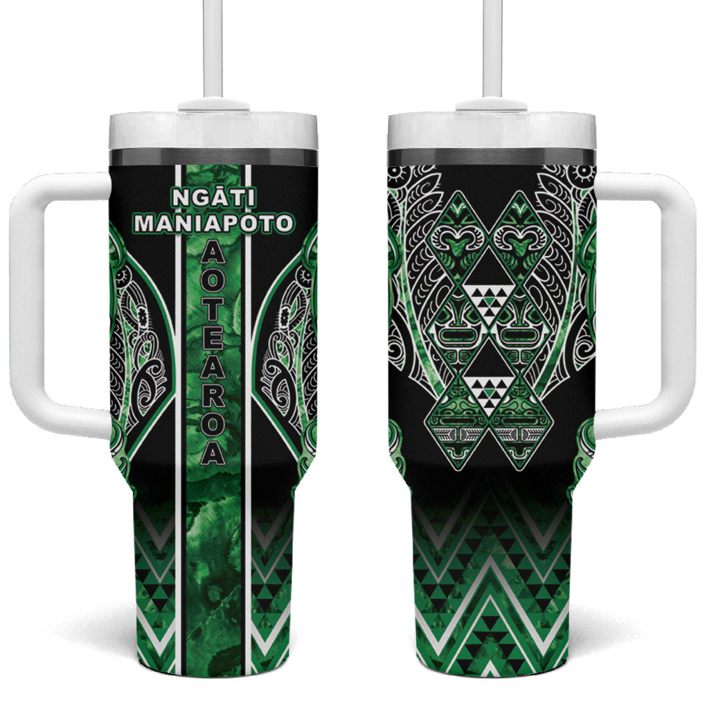 Aotearoa Ngati Maniapoto Tumbler With Handle Maori Tribal Green Paua Shell Pattern