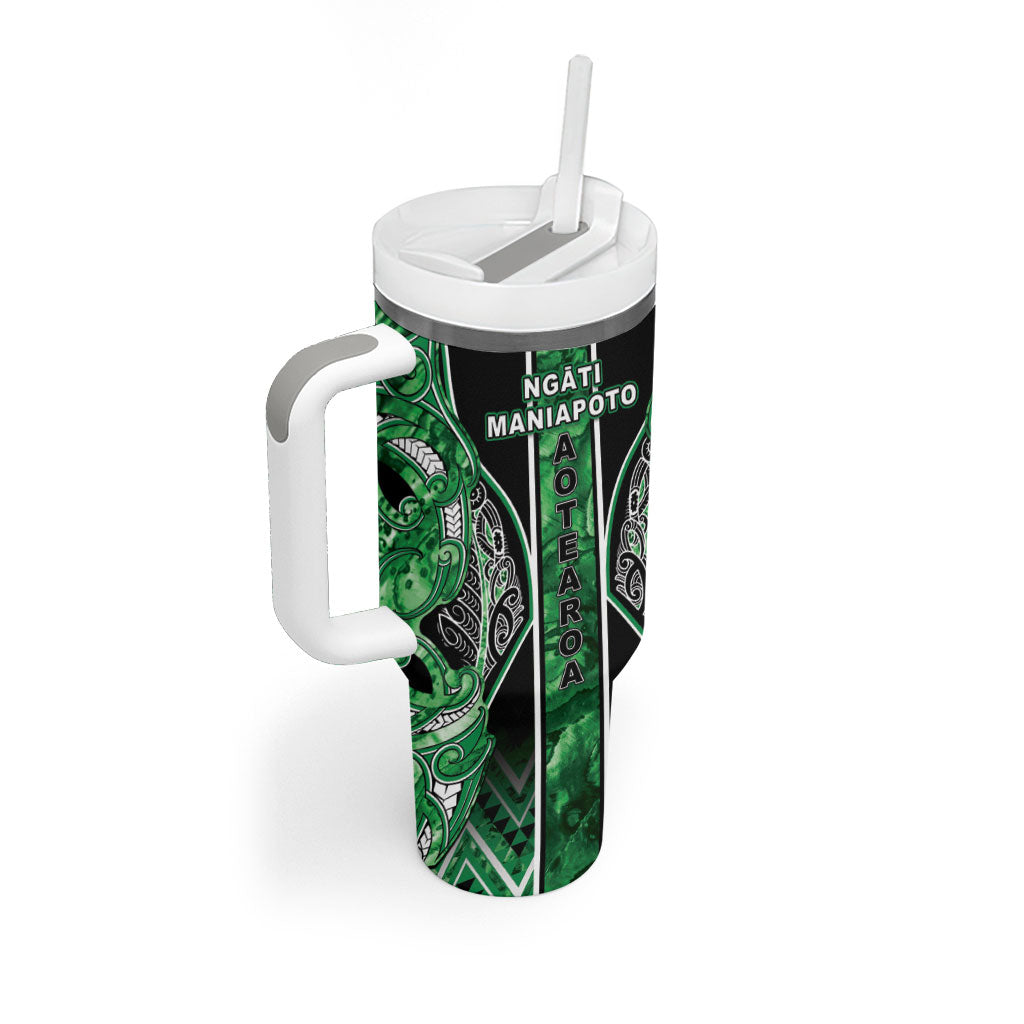 Aotearoa Ngati Maniapoto Tumbler With Handle Maori Tribal Green Paua Shell Pattern