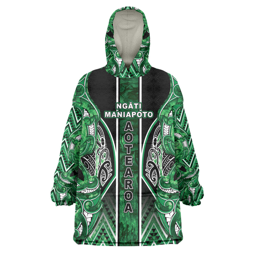 Aotearoa Ngati Maniapoto Wearable Blanket Hoodie Maori Tribal Green Paua Shell Pattern