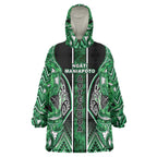 Aotearoa Ngati Maniapoto Wearable Blanket Hoodie Maori Tribal Green Paua Shell Pattern