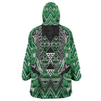 Aotearoa Ngati Maniapoto Wearable Blanket Hoodie Maori Tribal Green Paua Shell Pattern