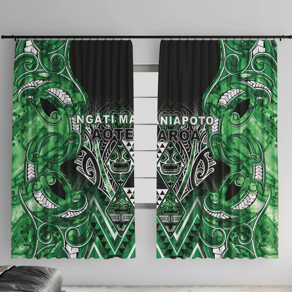 Aotearoa Ngati Maniapoto Window Curtain Maori Tribal Green Paua Shell Pattern