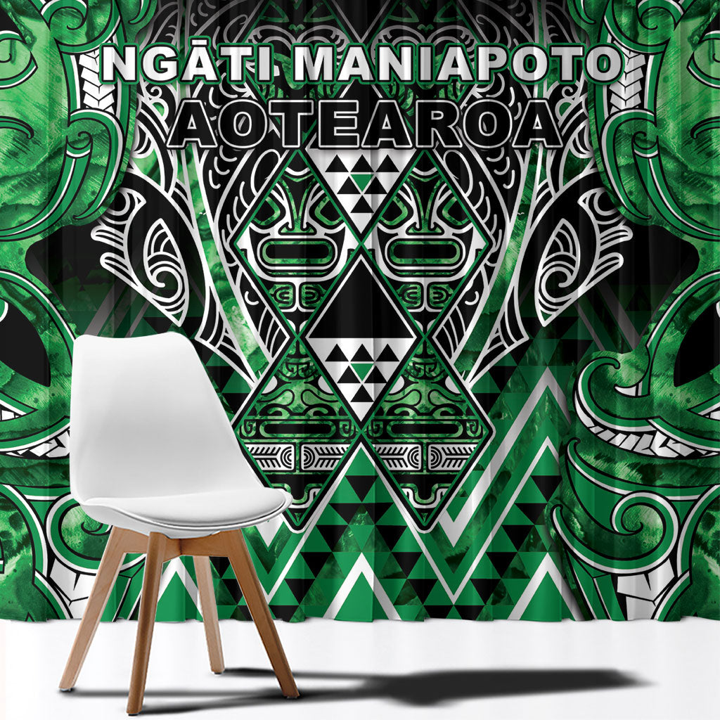Aotearoa Ngati Maniapoto Window Curtain Maori Tribal Green Paua Shell Pattern