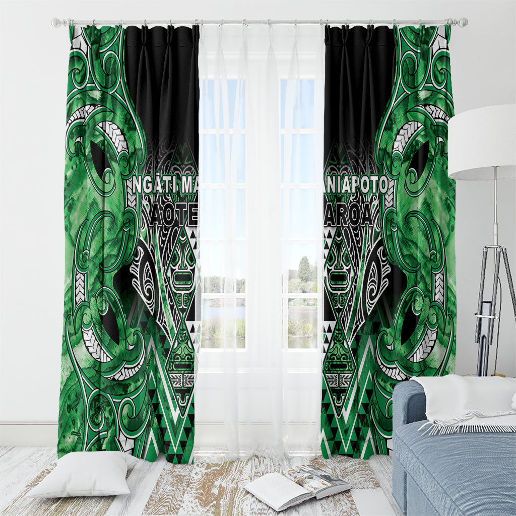Aotearoa Ngati Maniapoto Window Curtain Maori Tribal Green Paua Shell Pattern