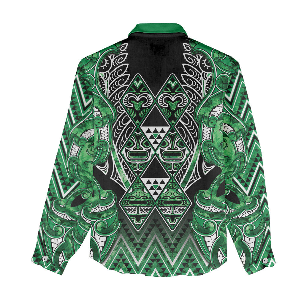 Aotearoa Ngati Maniapoto Women Casual Shirt Maori Tribal Green Paua Shell Pattern