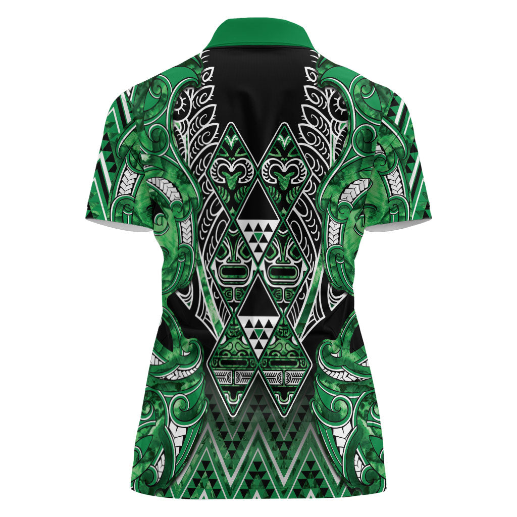 Aotearoa Ngati Maniapoto Women Polo Shirt Maori Tribal Green Paua Shell Pattern