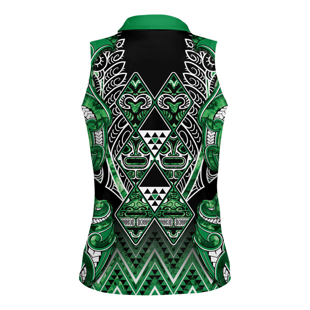 Aotearoa Ngati Maniapoto Women Sleeveless Polo Shirt Maori Tribal Green Paua Shell Pattern