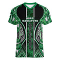 Aotearoa Ngati Maniapoto Women V-Neck T-Shirt Maori Tribal Green Paua Shell Pattern