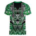 Aotearoa Ngati Maniapoto Women V-Neck T-Shirt Maori Tribal Green Paua Shell Pattern