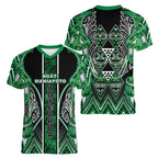 Aotearoa Ngati Maniapoto Women V-Neck T-Shirt Maori Tribal Green Paua Shell Pattern