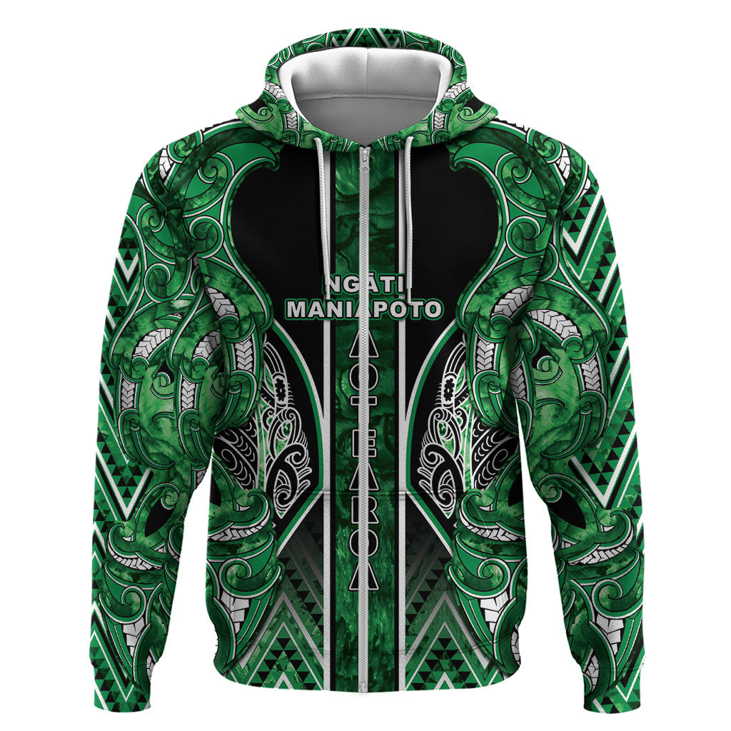Aotearoa Ngati Maniapoto Zip Hoodie Maori Tribal Green Paua Shell Pattern