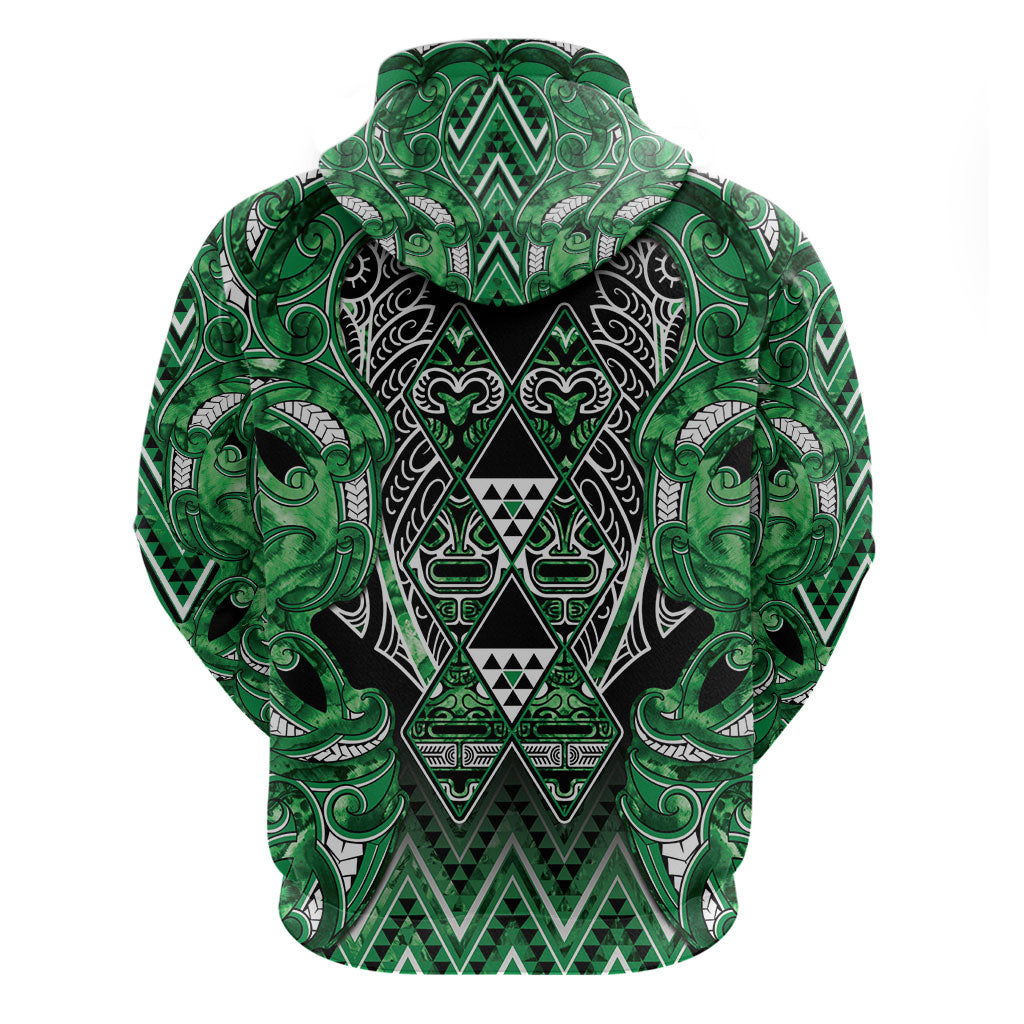 Aotearoa Ngati Maniapoto Zip Hoodie Maori Tribal Green Paua Shell Pattern