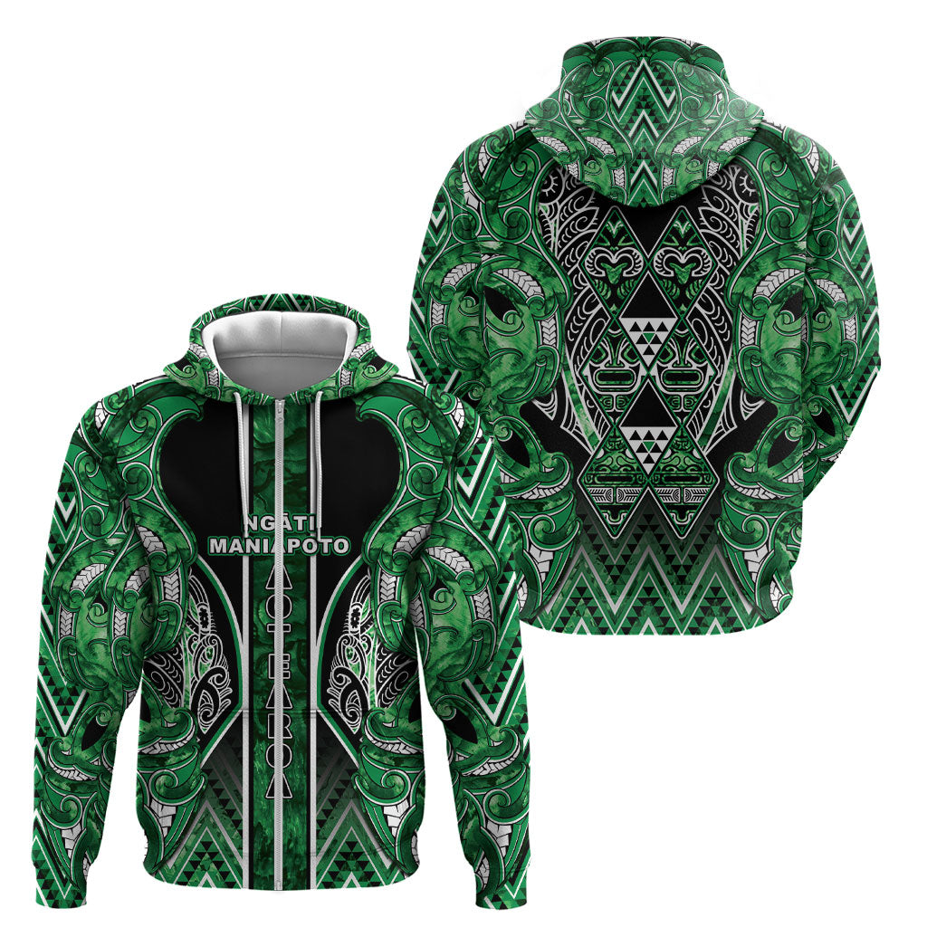 Aotearoa Ngati Maniapoto Zip Hoodie Maori Tribal Green Paua Shell Pattern