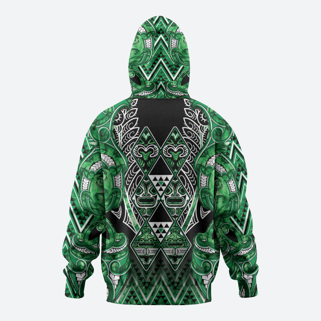 Aotearoa Ngati Maniapoto Zip Hoodie Maori Tribal Green Paua Shell Pattern