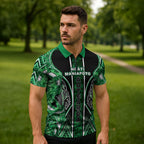 Aotearoa Ngati Maniapoto Zipper Polo Shirt Maori Tribal Green Paua Shell Pattern