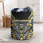 Aotearoa Ngati Raukawa Laundry Basket Maori Tribal Yellow And Navy Paua Shell Pattern
