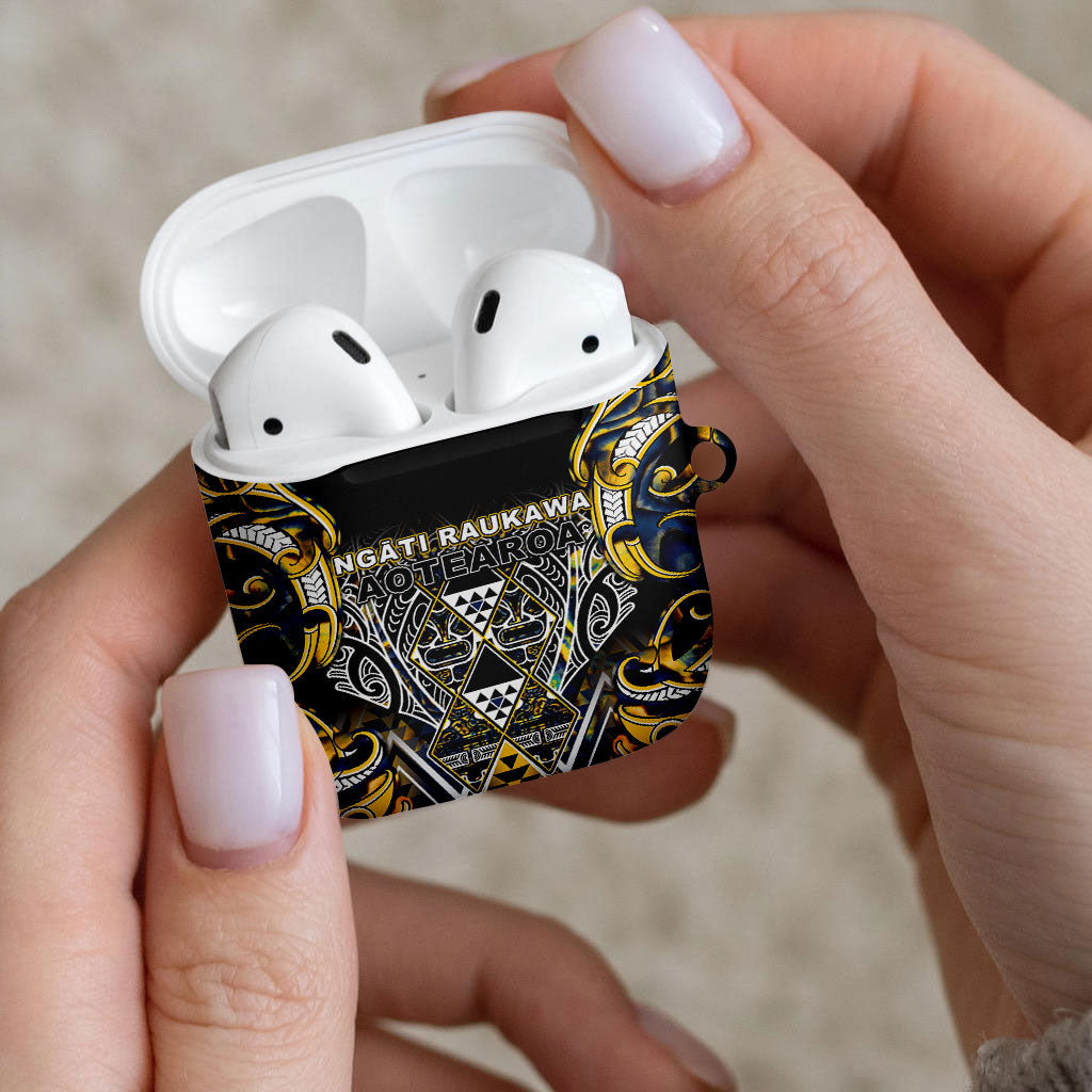 Aotearoa Ngati Raukawa AirPods Case Maori Tribal Yellow And Navy Paua Shell Pattern