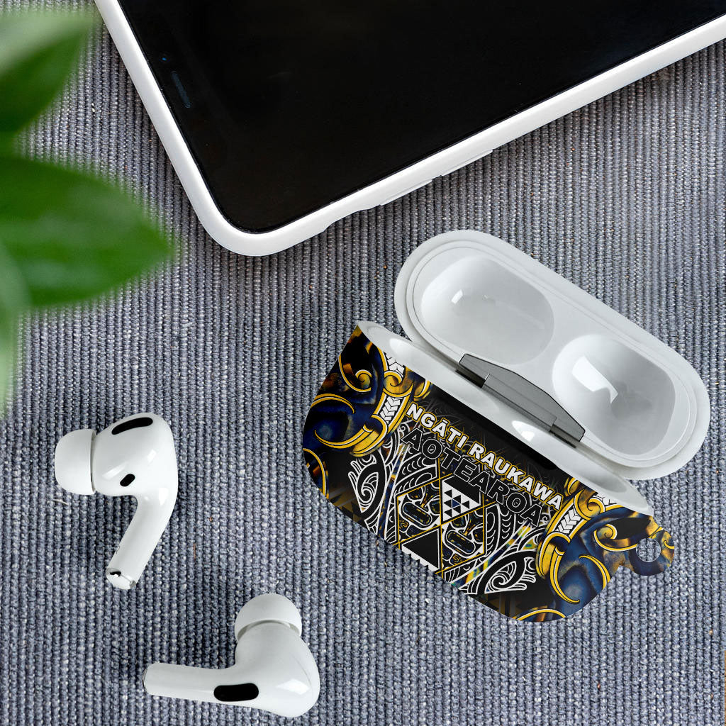 Aotearoa Ngati Raukawa AirPods Case Maori Tribal Yellow And Navy Paua Shell Pattern