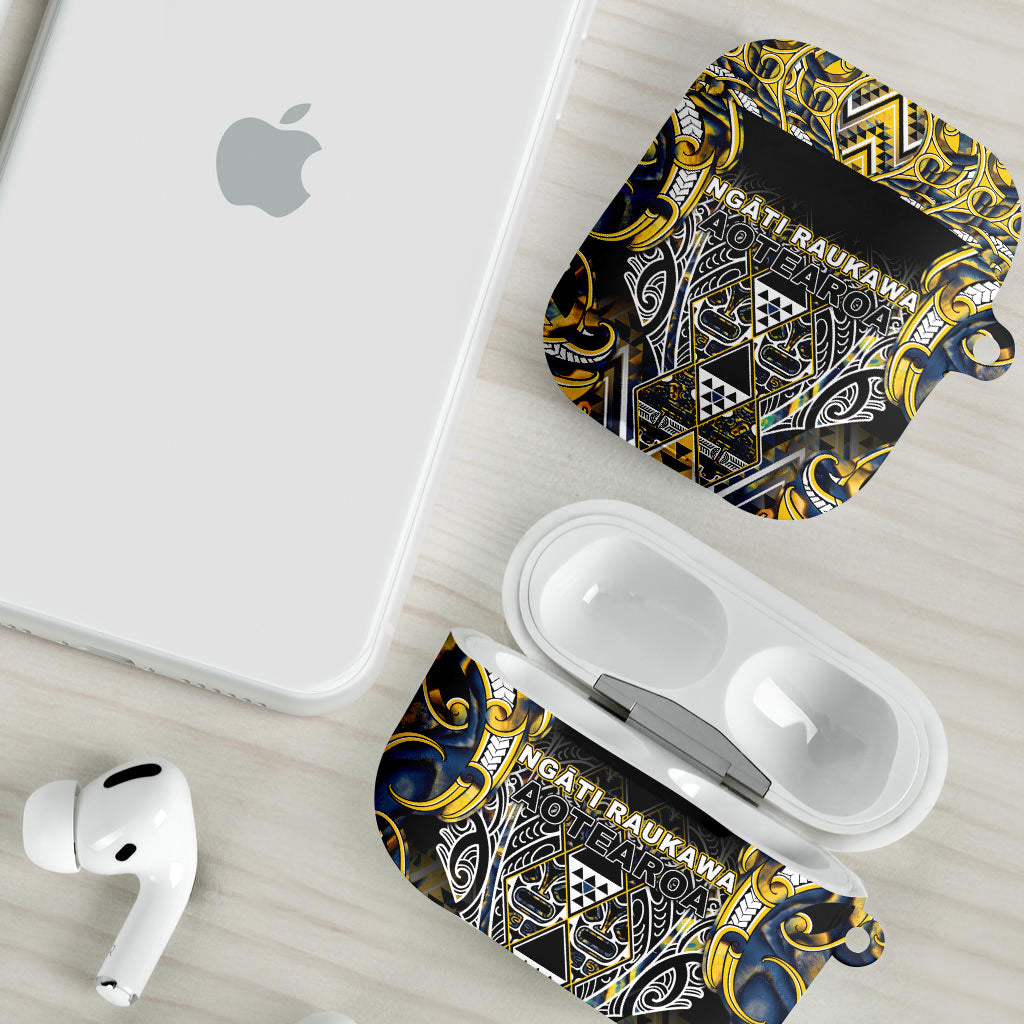 Aotearoa Ngati Raukawa AirPods Case Maori Tribal Yellow And Navy Paua Shell Pattern