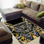 Aotearoa Ngati Raukawa Area Rug Maori Tribal Yellow And Navy Paua Shell Pattern