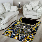 Aotearoa Ngati Raukawa Area Rug Maori Tribal Yellow And Navy Paua Shell Pattern