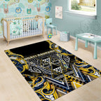 Aotearoa Ngati Raukawa Area Rug Maori Tribal Yellow And Navy Paua Shell Pattern