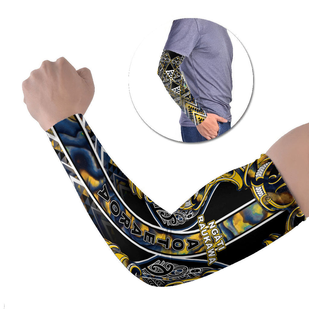 Aotearoa Ngati Raukawa Arm Sleeves Maori Tribal Yellow And Navy Paua Shell Pattern