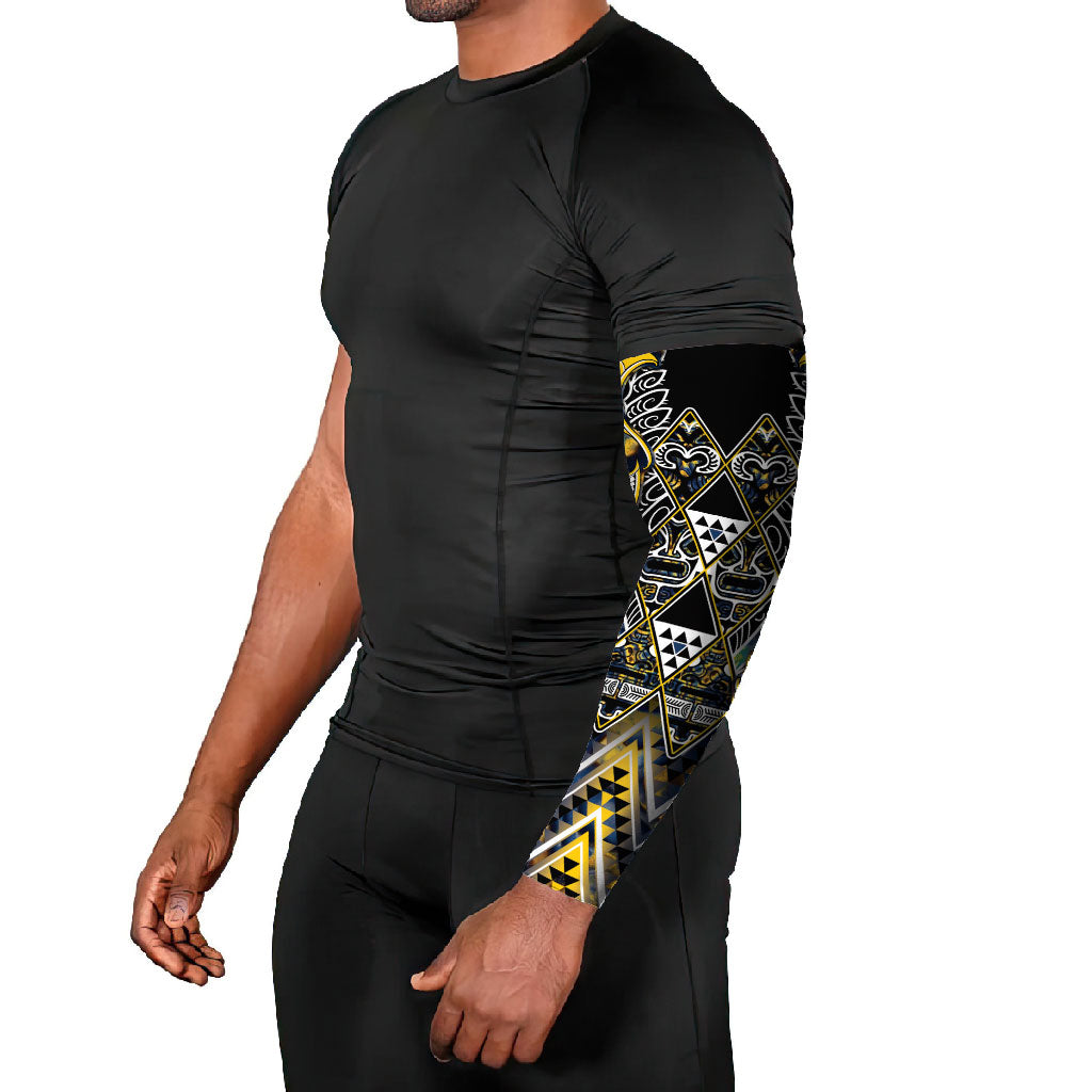 Aotearoa Ngati Raukawa Arm Sleeves Maori Tribal Yellow And Navy Paua Shell Pattern