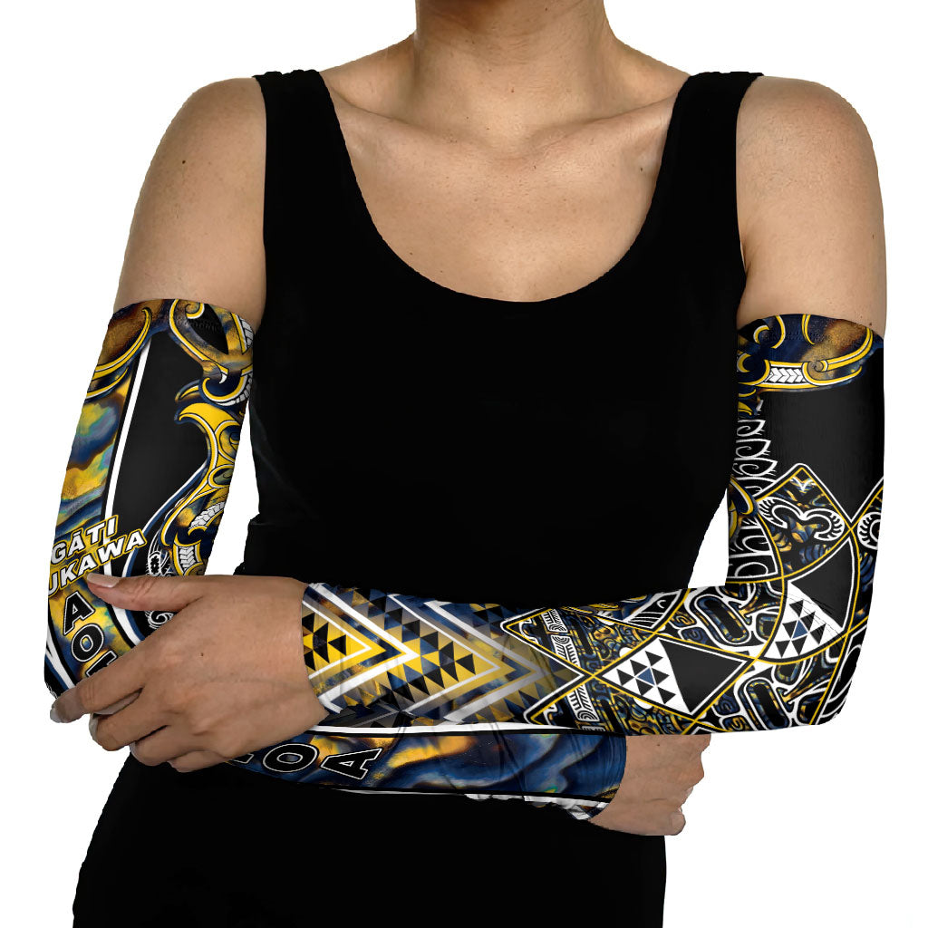 Aotearoa Ngati Raukawa Arm Sleeves Maori Tribal Yellow And Navy Paua Shell Pattern