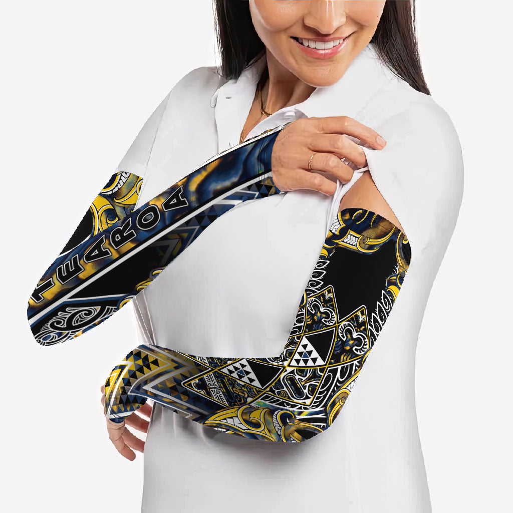 Aotearoa Ngati Raukawa Arm Sleeves Maori Tribal Yellow And Navy Paua Shell Pattern